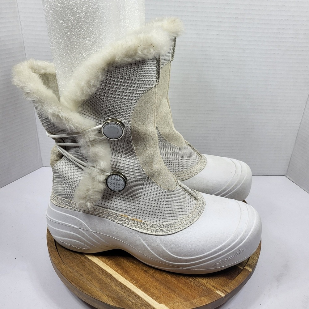 Columbia Womens Sierra Flurry 2 Boots Size 8 White Waterproof Insulated Fur Snow